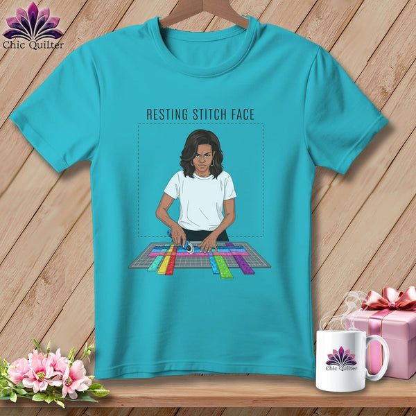 MyDesigns Physical Item S / Lagoon Blue Mich Sew - Resting Stitch Face ~ Premium Tee