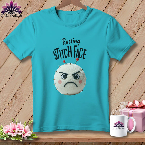 MyDesigns Physical Item S / Lagoon Blue Ouch - Resting Stitch Face ~ Premium Tee