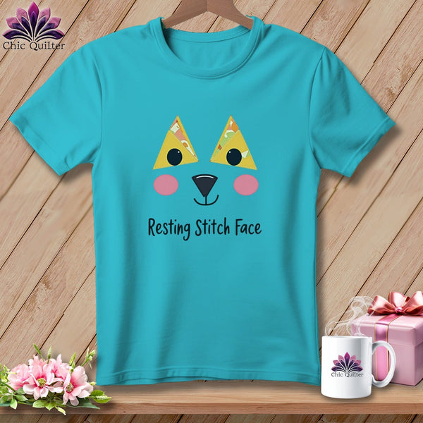 MyDesigns Physical Item S / Lagoon Blue Patchwork Face - Resting Stitch Face ~ Premium Tee
