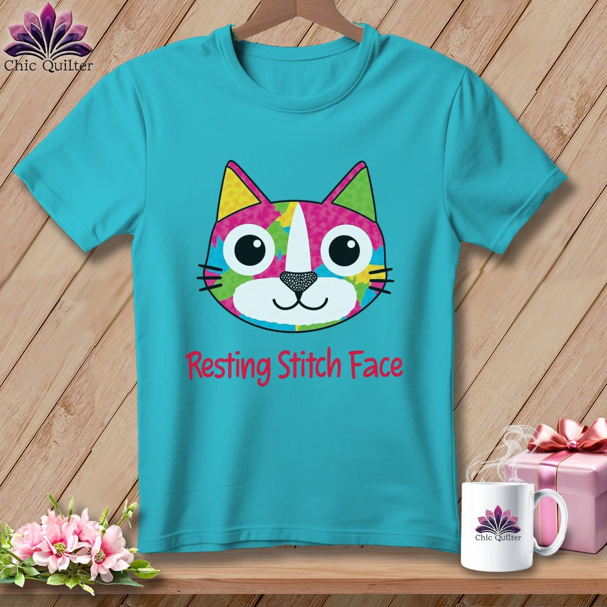 MyDesigns Physical Item S / Lagoon Blue Patchwork Smile - Resting Stitch Face ~ Premium Tee