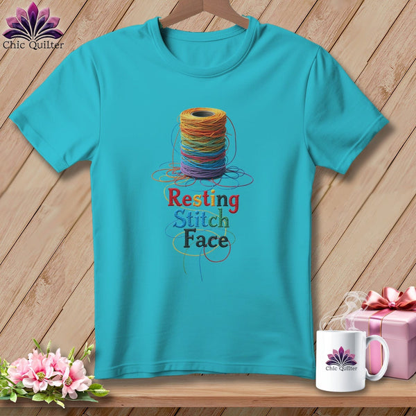 MyDesigns Physical Item S / Lagoon Blue Twisted - Resting Stitch Face ~ Premium Tee