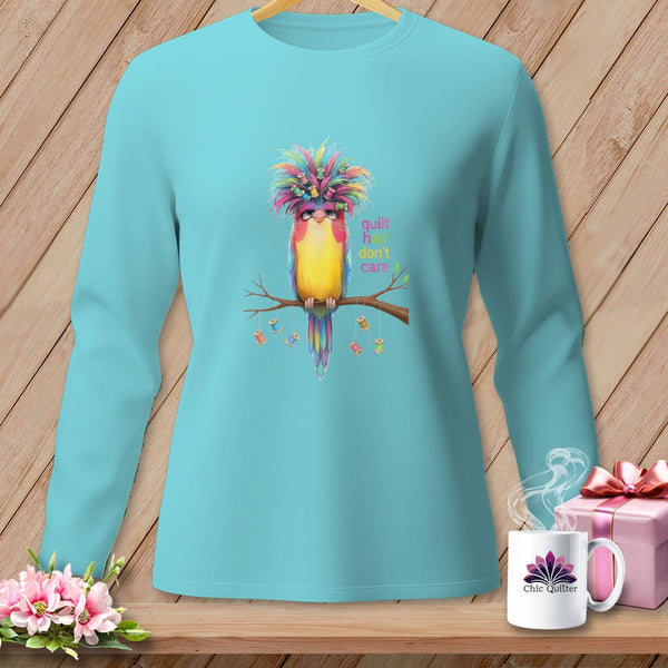 MyDesigns Physical Item S / Lagoon Quilt Hair Don’t Care ~ Curlene Spoolworth ~ Long Sleeve Tee