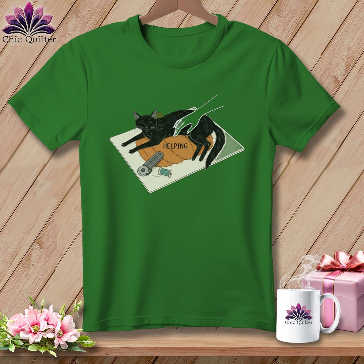 MyDesigns Physical Item S / Leaf HELPING ~ Cat on the Cutting Mat ~ Relaxed Fit Tee