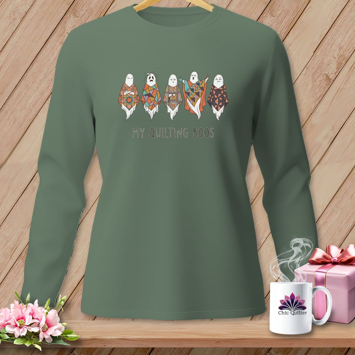 MyDesigns Physical Item S / Light Green My Quilting Boos ~ Long Sleeve Tee
