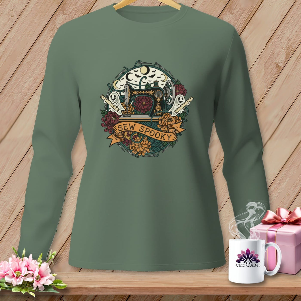 MyDesigns Physical Item S / Light Green Sew Spooky ~ Gold Machine ~ Long Sleeve Tee