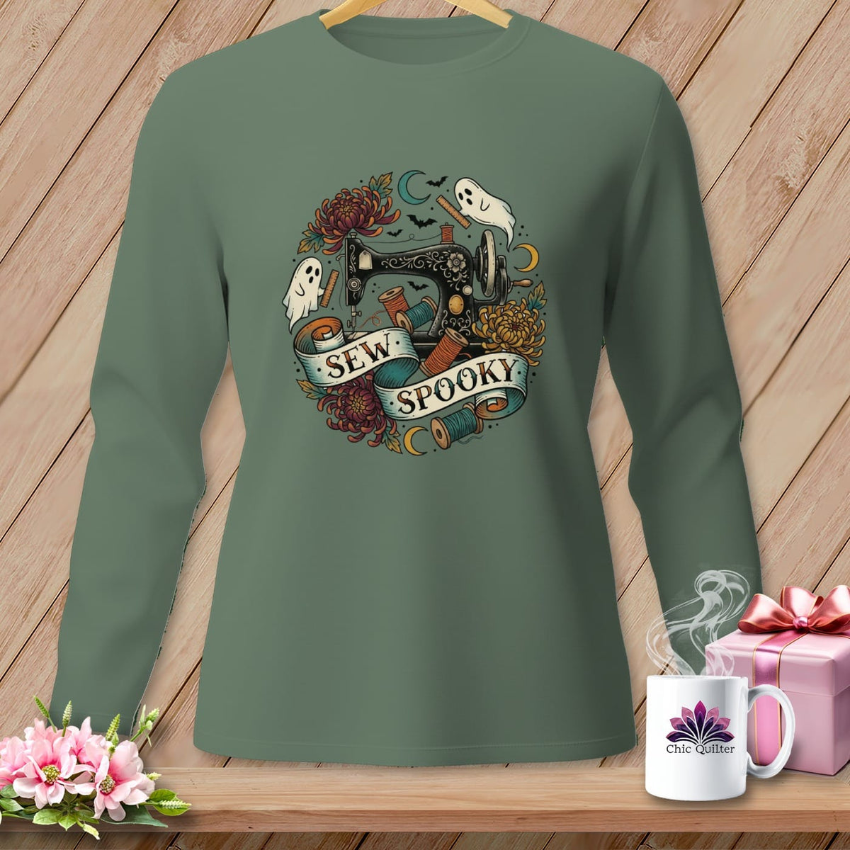MyDesigns Physical Item S / Light Green Sew Spooky ~ Hand-Crank ~ Long Sleeve Tee