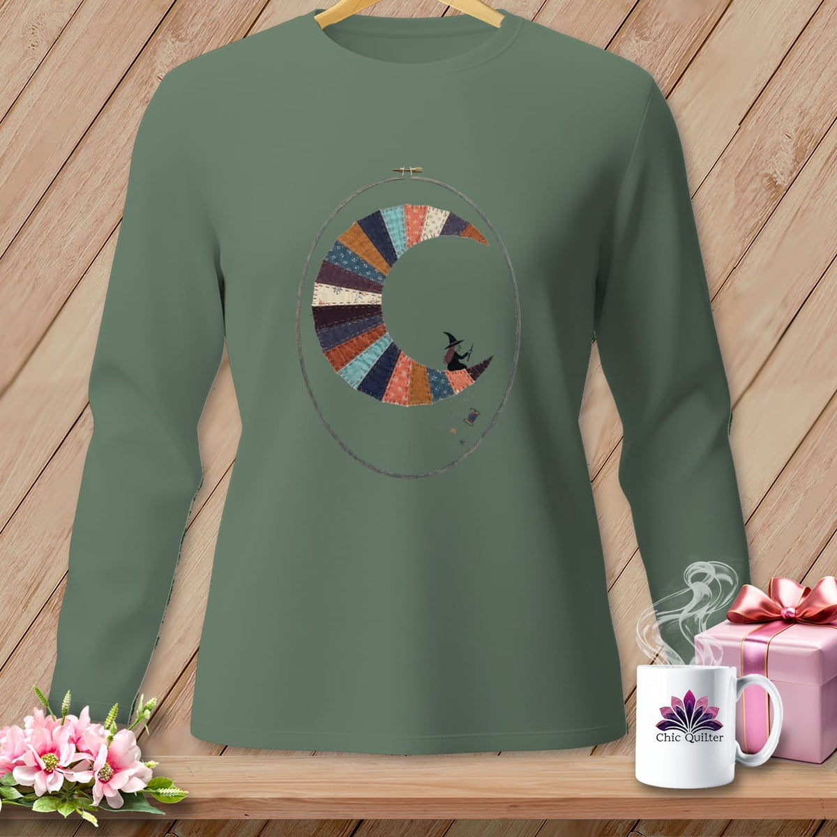 MyDesigns Physical Item S / Light Green Stitching the Moon ~ Long Sleeve Tee