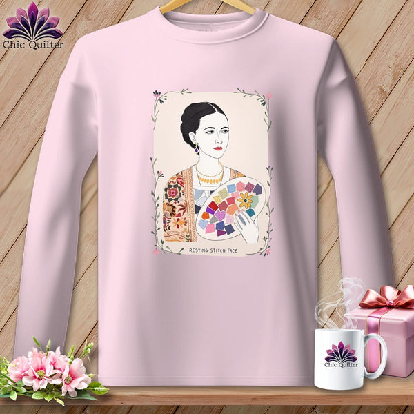 MyDesigns Physical Item S / Light Pink Georgia O-Sew - Resting Stitch Face ~ Long Sleeve Tee