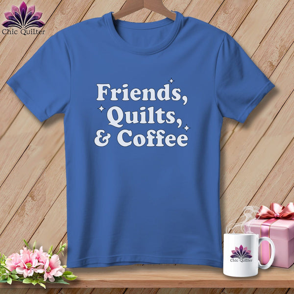 MyDesigns Physical Item S / Mystic Blue Friends, Quilts & Coffee ~ Premium Tee