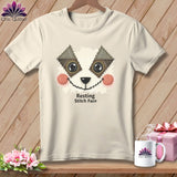 MyDesigns Physical Item S / Natural Patchwork Cheek - Resting Stitch Face ~ Relaxed Fit Tee
