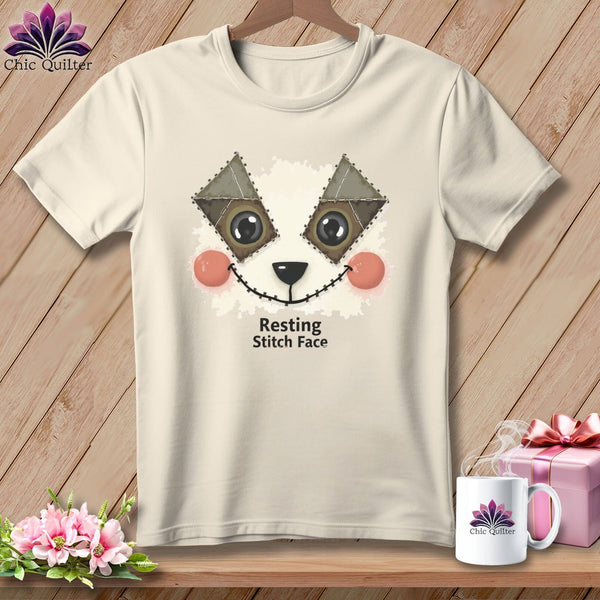 MyDesigns Physical Item S / Natural Patchwork Cheek - Resting Stitch Face ~ Relaxed Fit Tee