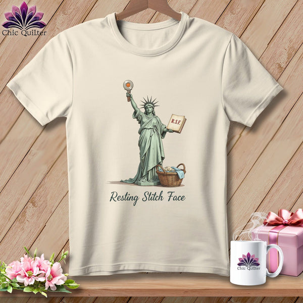 MyDesigns Physical Item S / Natural Quilter of Liberty - Resting Stitch Face ~ Relaxed Fit Tee