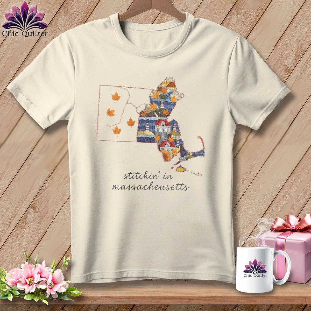 MyDesigns Physical Item S / Natural Stitchin' in Massachusetts ~ Relaxed Fit Tee