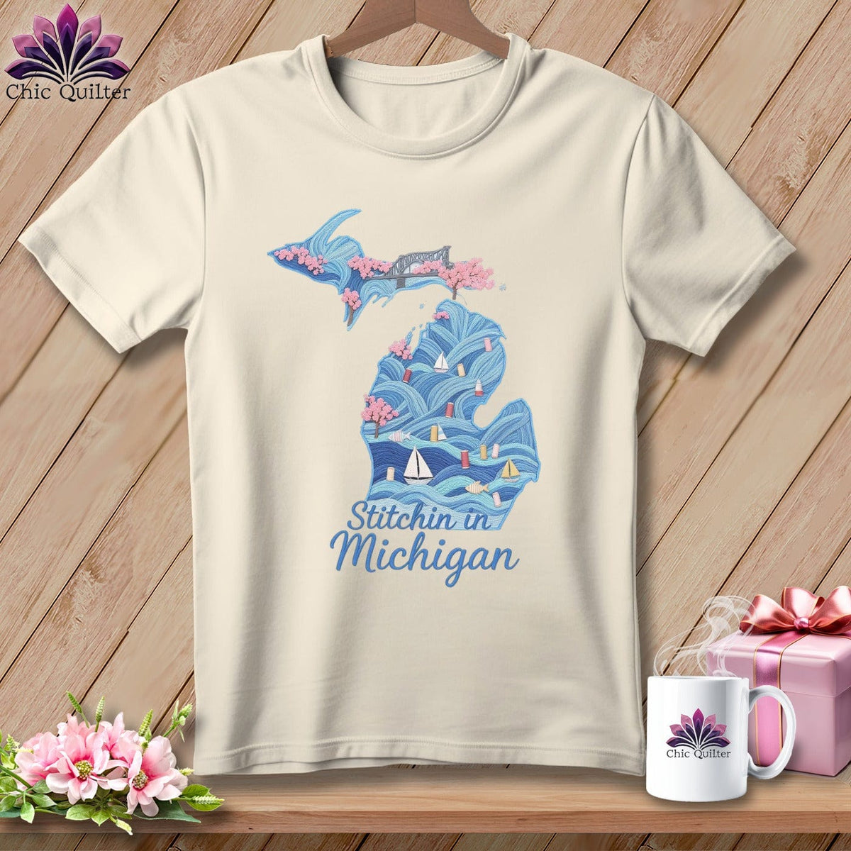 MyDesigns Physical Item S / Natural Stitchin' in Michigan ~ Relaxed Fit Tee