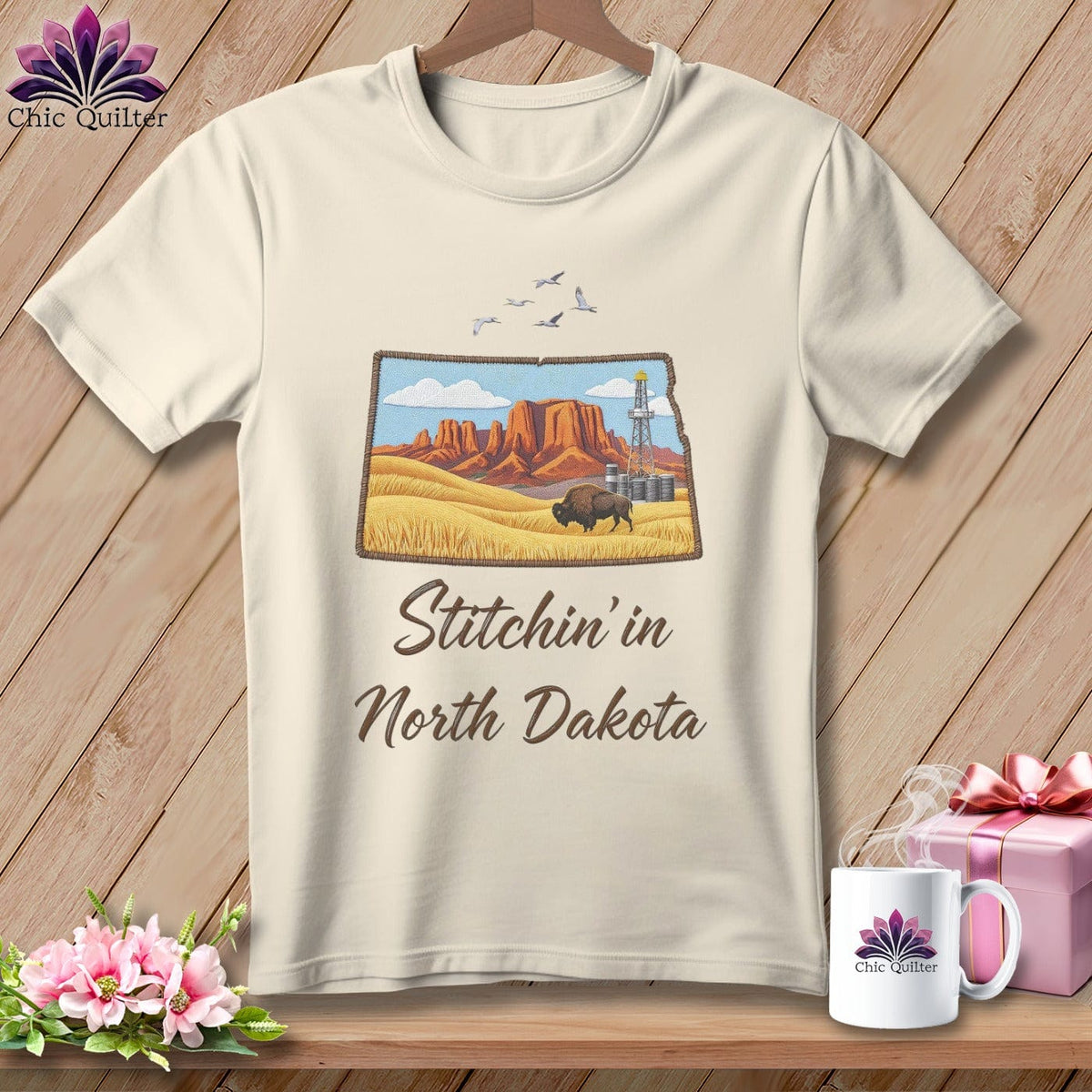 MyDesigns Physical Item S / Natural Stitchin' in North Dakota ~ Relaxed Fit Tee