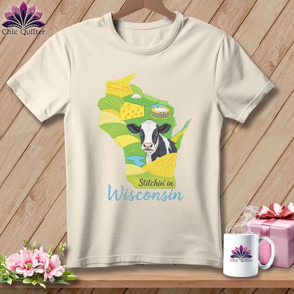 MyDesigns Physical Item S / Natural Stitchin' in Wisconsin ~ Relaxed Fit Tee