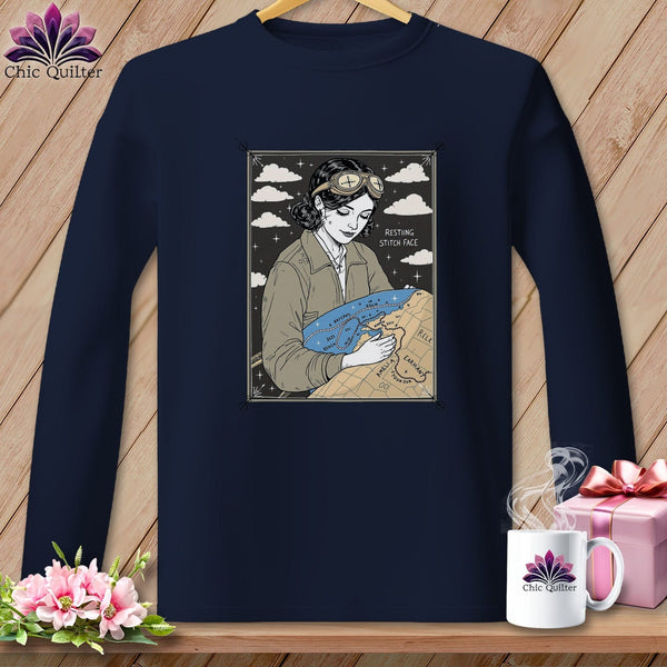 MyDesigns Physical Item S / Navy Amelia SewHearts - Resting Stitch Face ~ Long Sleeve T-Shirt