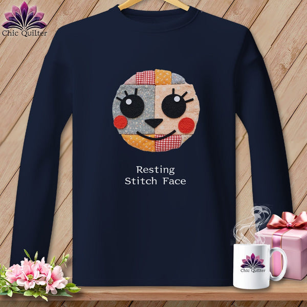 MyDesigns Physical Item S / Navy Cheeky - Resting Stitch Face  ~ Long Sleeve T-Shirt