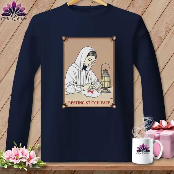 MyDesigns Physical Item S / Navy Florence Needle-Gale - Resting Stitch Face ~ Long Sleeve T-Shirt