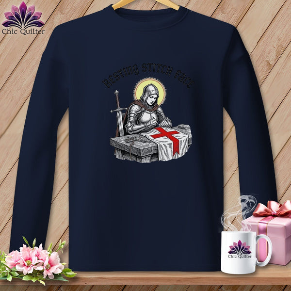 MyDesigns Physical Item S / Navy Joan of Sew - Resting Stitch Face ~ Long Sleeve T-Shirt