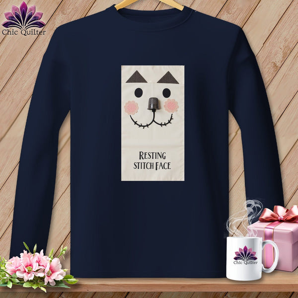 MyDesigns Physical Item S / Navy Patch - Resting Stitch Face ~ Long Sleeve T-Shirt