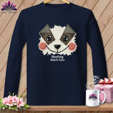 MyDesigns Physical Item S / Navy Patchwork Cheek - Resting Stitch Face ~ Long Sleeve T-Shirt