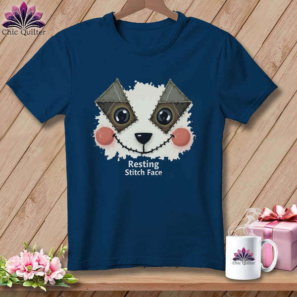 MyDesigns Physical Item S / Navy Patchwork Cheek - Resting Stitch Face ~ Premium Tee