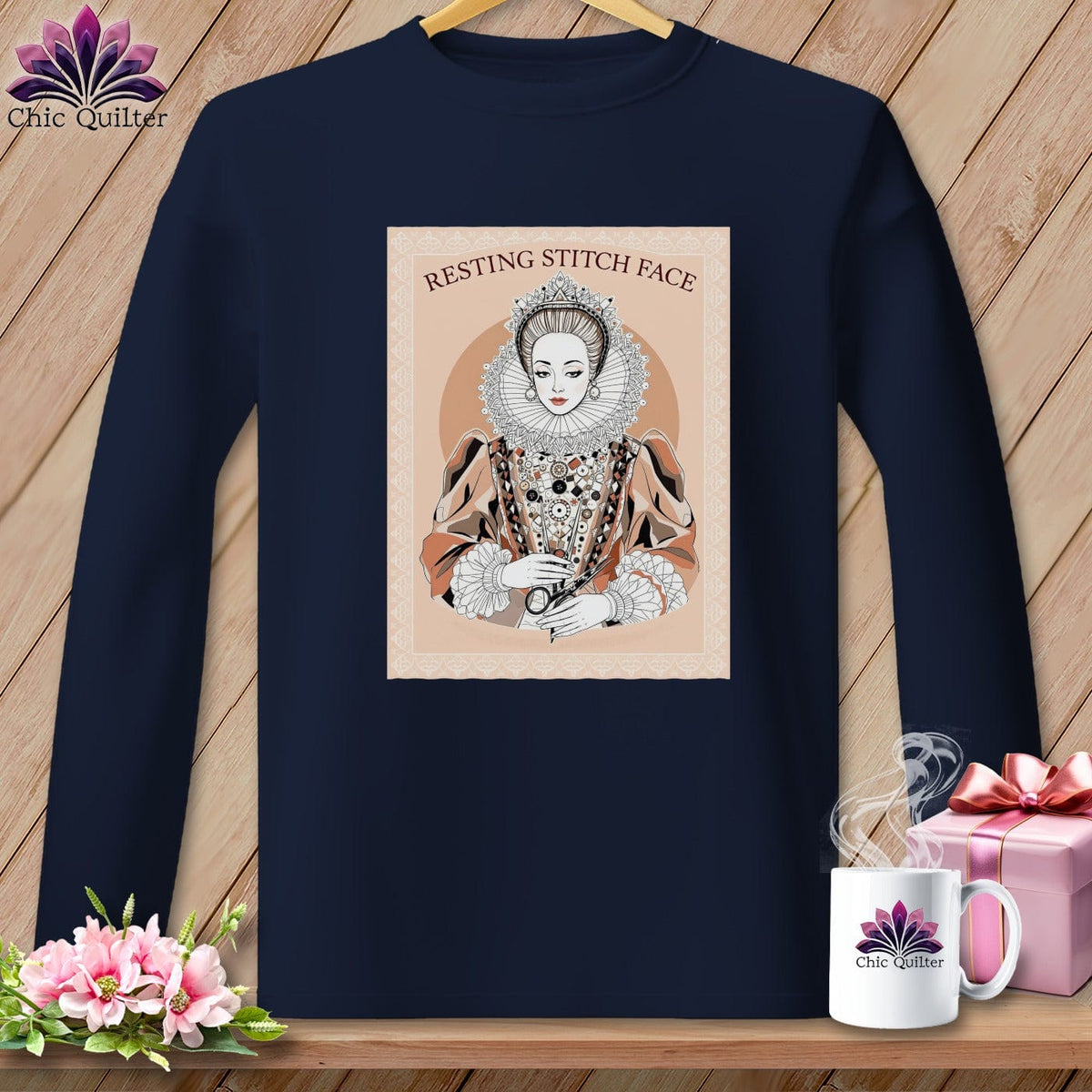 MyDesigns Physical Item S / Navy Queen Eliza-Stitch - Resting Stitch Face ~ Long Sleeve T-Shirt
