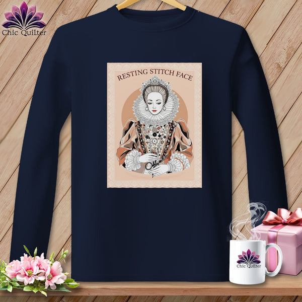 MyDesigns Physical Item S / Navy Queen Eliza-Stitch - Resting Stitch Face ~ Long Sleeve T-Shirt