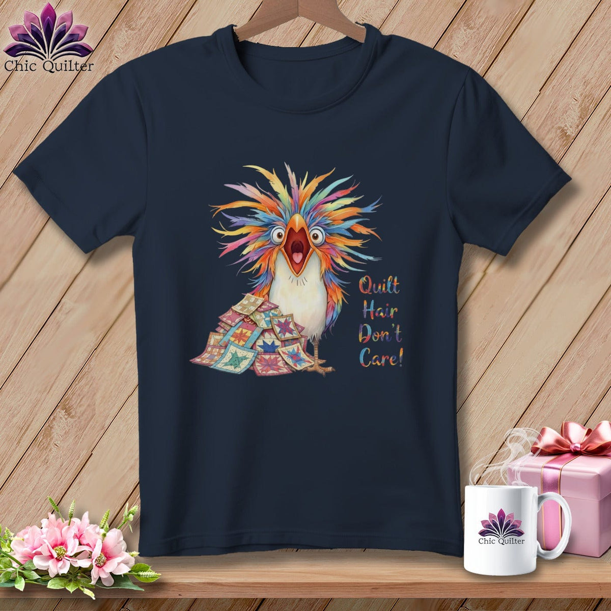 MyDesigns Physical Item S / Navy Quilt Hair Don’t Care ~ Chaos Finch ~ Premium Tee