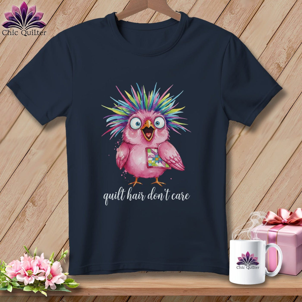 MyDesigns Physical Item S / Navy Quilt Hair Don’t Care ~ Peaches Plume ~ Premium Tee