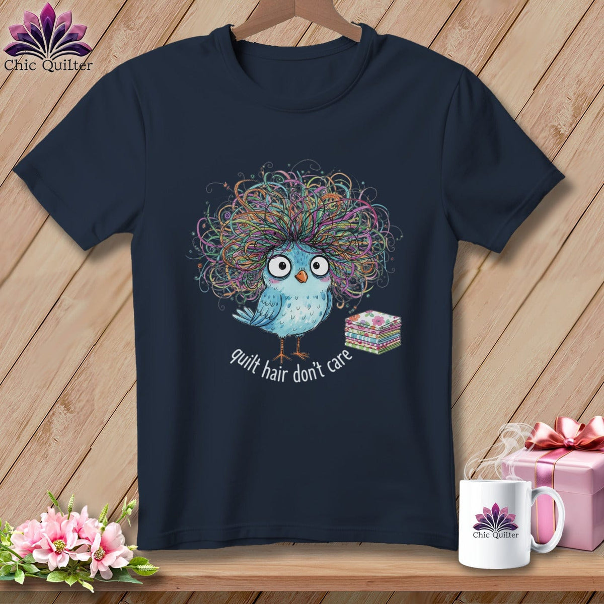 MyDesigns Physical Item S / Navy Quilt Hair Don’t Care ~ Puffin Bea ~ Premium Tee