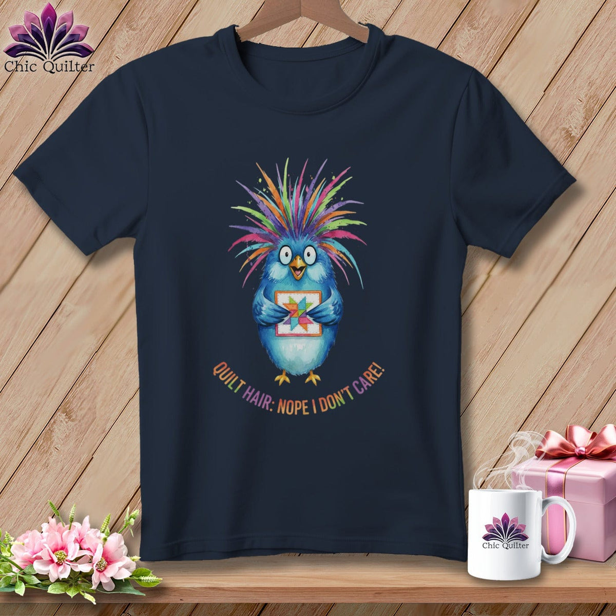 MyDesigns Physical Item S / Navy Quilt Hair Don’t Care ~ Ruckus Jay ~ Premium Tee