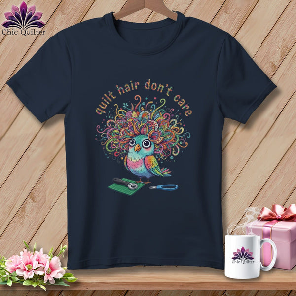 MyDesigns Physical Item S / Navy Quilt Hair Don’t Care ~ Snipsy Wren ~ Premium Tee