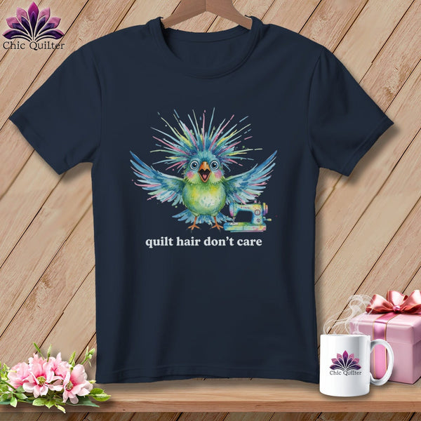 MyDesigns Physical Item S / Navy Quilt Hair Don’t Care ~ Ziggy Bobbin ~ Premium Tee