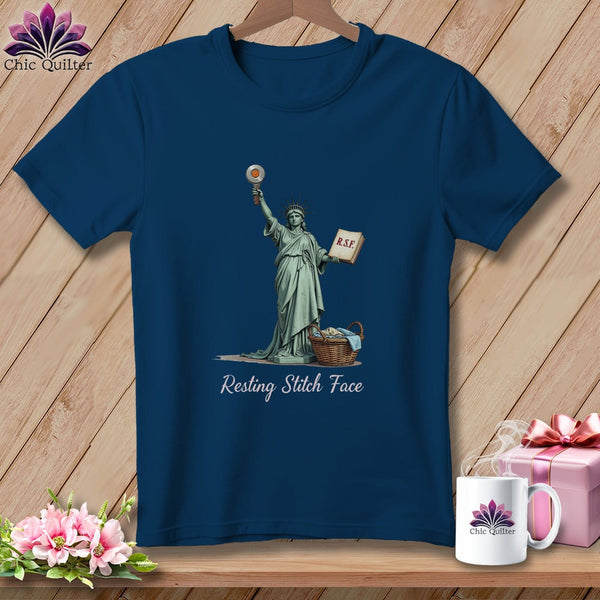 MyDesigns Physical Item S / Navy Quilter of Liberty - Resting Stitch Face ~ Premium Tee