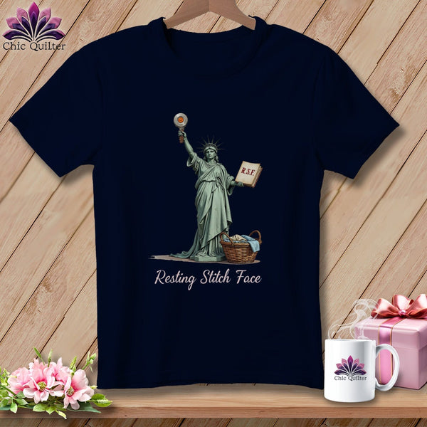 MyDesigns Physical Item S / Navy Quilter of Liberty - Resting Stitch Face ~ Relaxed Fit Tee