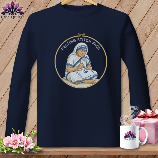 MyDesigns Physical Item S / Navy Sister Seams-a-Lot - Resting Stitch Face ~ Long Sleeve T-Shirt