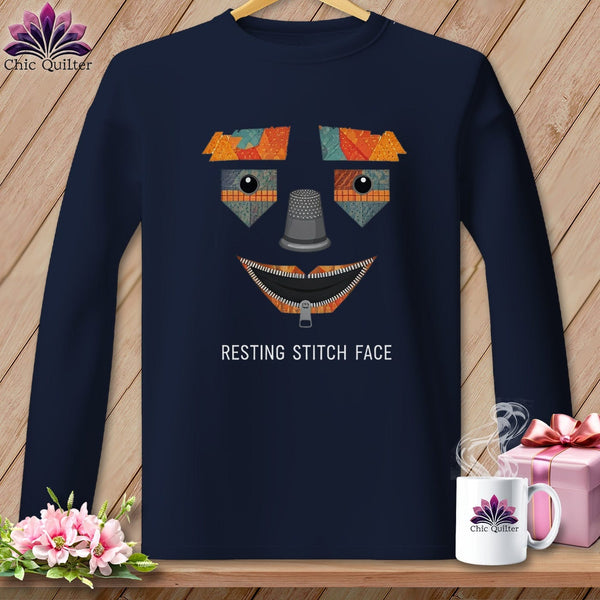 MyDesigns Physical Item S / Navy Strawman - Resting Stitch Face ~ Long Sleeve T-Shirt