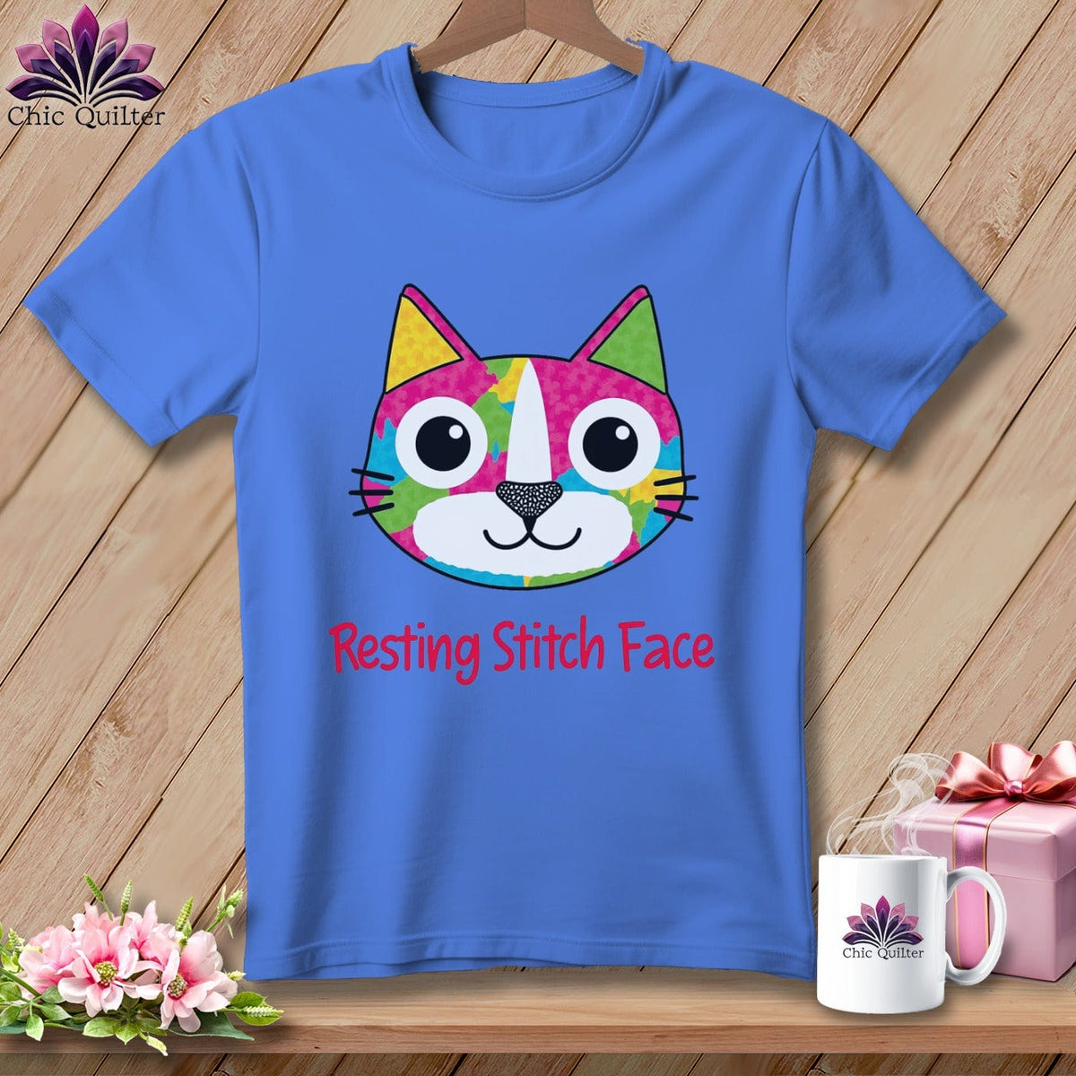 MyDesigns Physical Item S / Periwinkle Patchwork Smile - Resting Stitch Face ~ Premium Tee