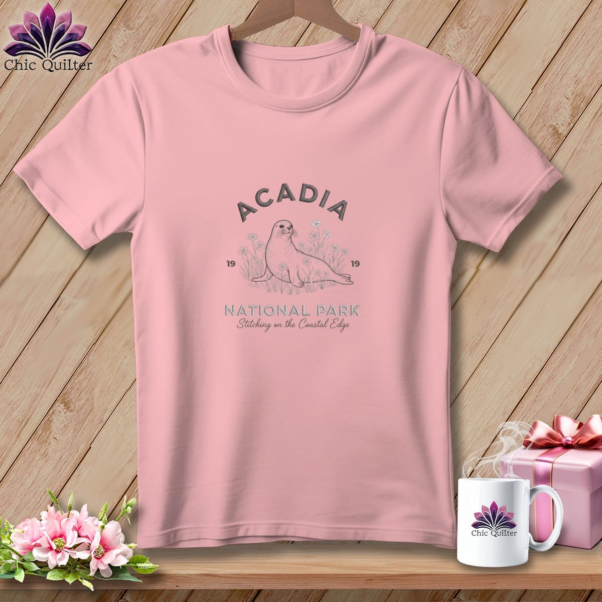 MyDesigns Physical Item S / Pink Acadia National Park, Stitchin In Beauty ~ Relaxed Fit Tee