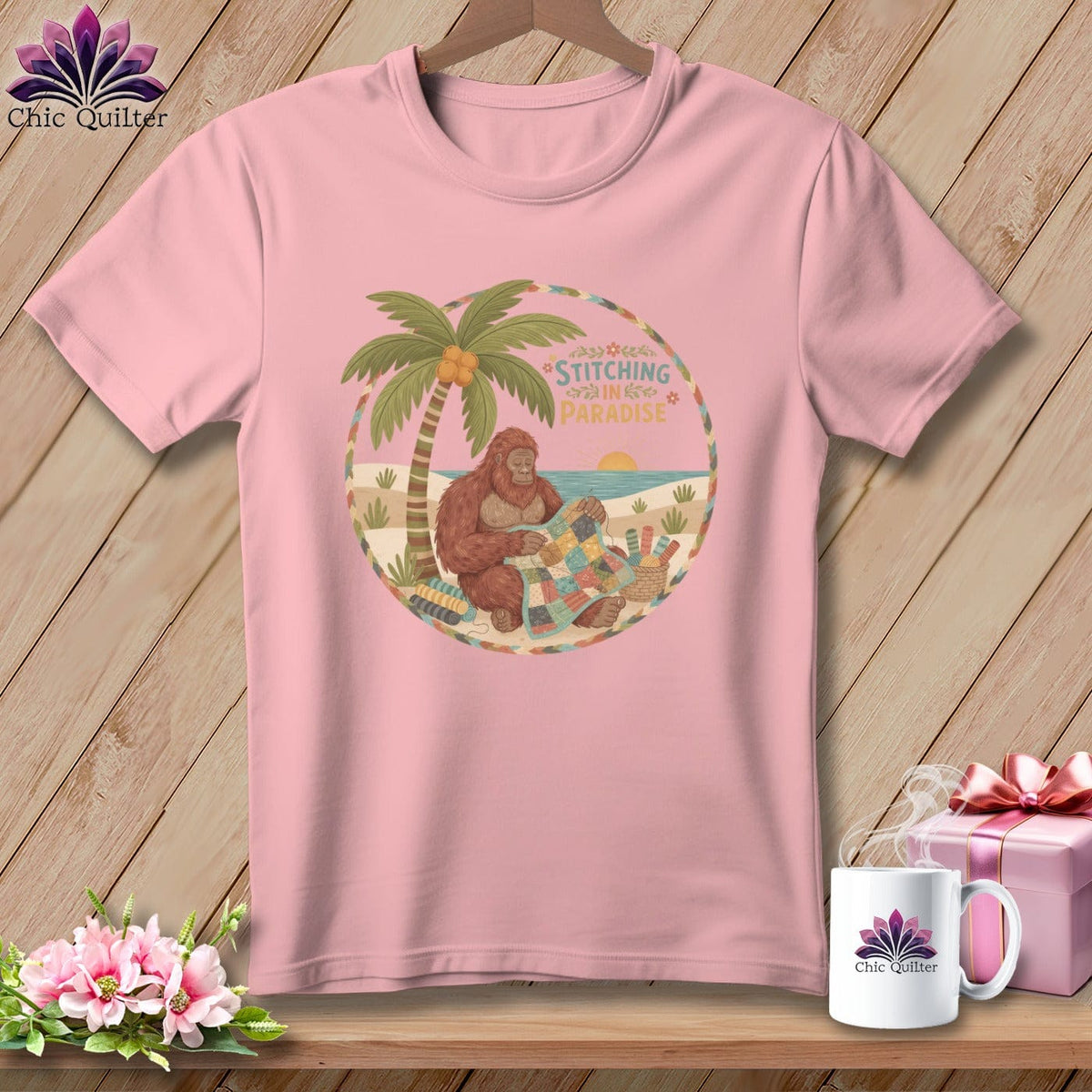 MyDesigns Physical Item S / Pink Big Foot Still Stitching in Paradise ~ Relaxed Fit Tee