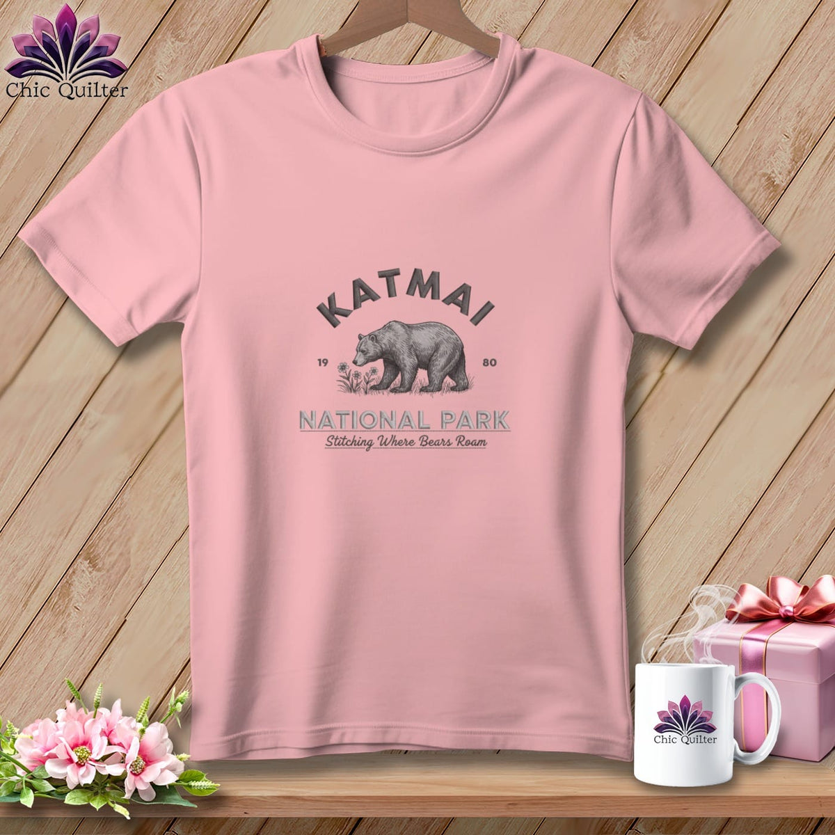 MyDesigns Physical Item S / Pink Katmai National Park, Stitchin In Beauty ~ Relaxed Fit Tee