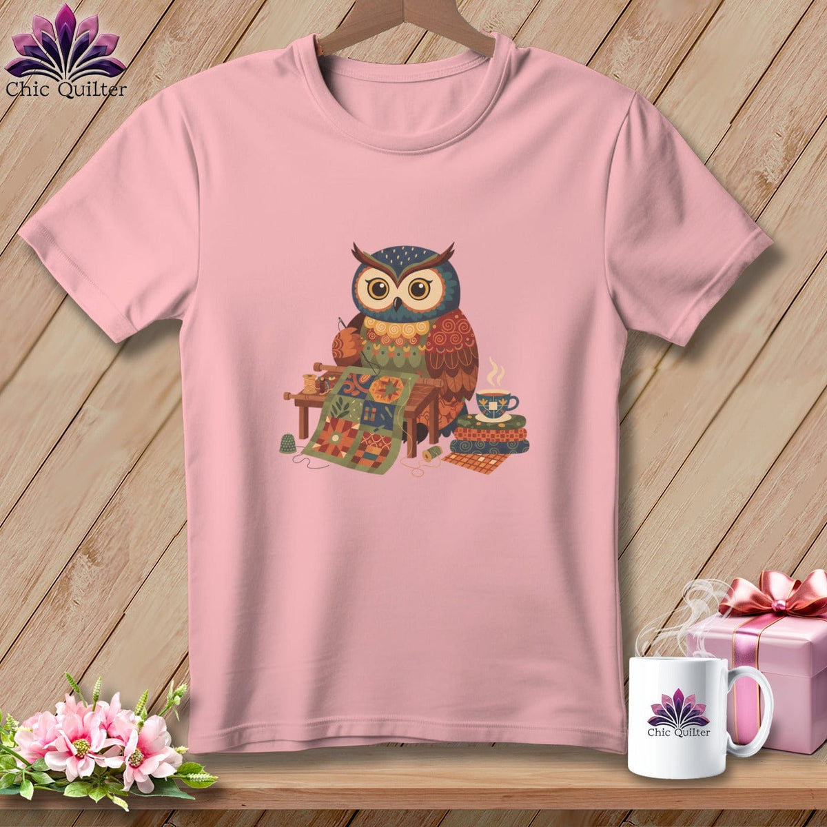 MyDesigns Physical Item S / Pink Owlways Ready for Tea & Quilts ~ Relaxed Fit Tee