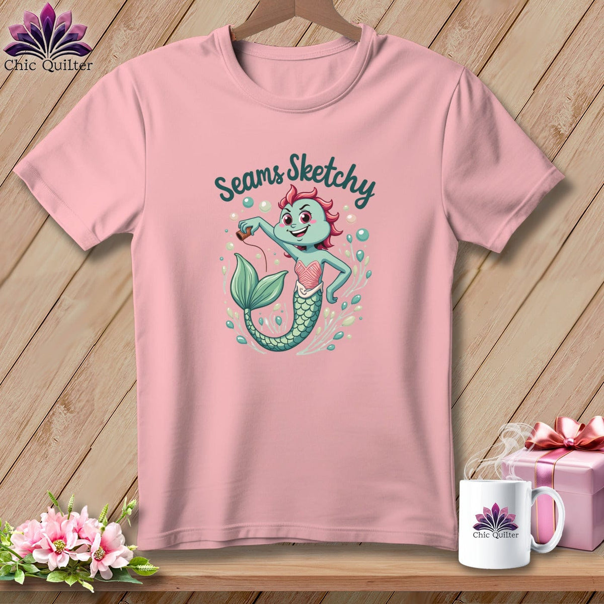 MyDesigns Physical Item S / Pink Seams Sketchy Mermaid ~ Relaxed Fit Tee