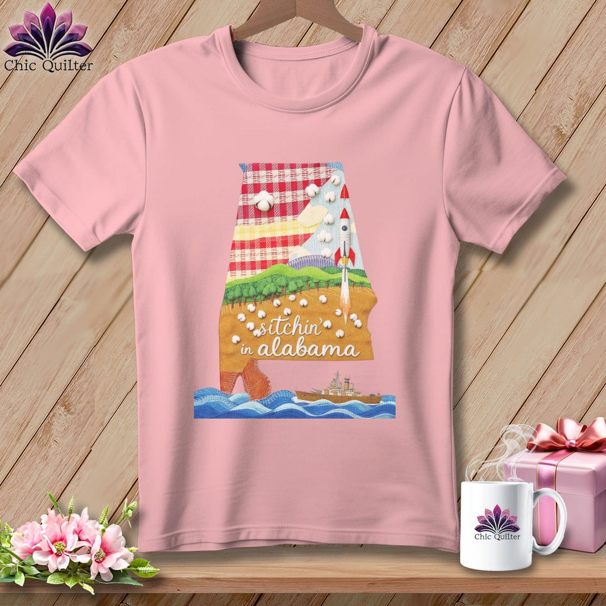 MyDesigns Physical Item S / Pink Stitchin' in Alabama ~ Relaxed Fit Tee