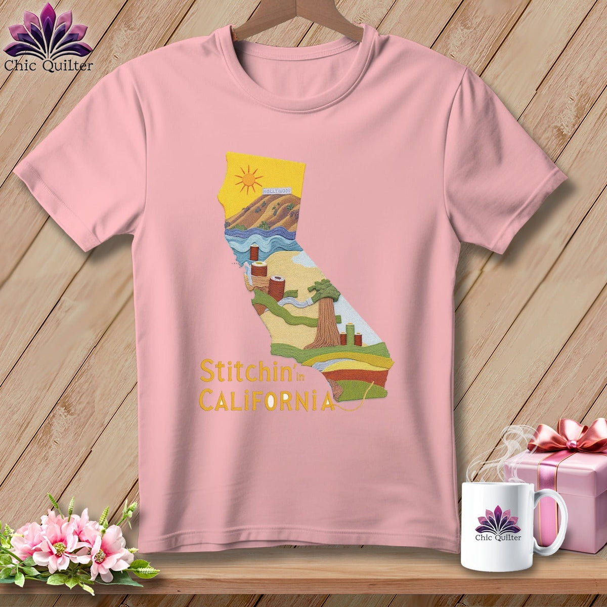MyDesigns Physical Item S / Pink Stitchin' in California ~ Relaxed Fit Tee
