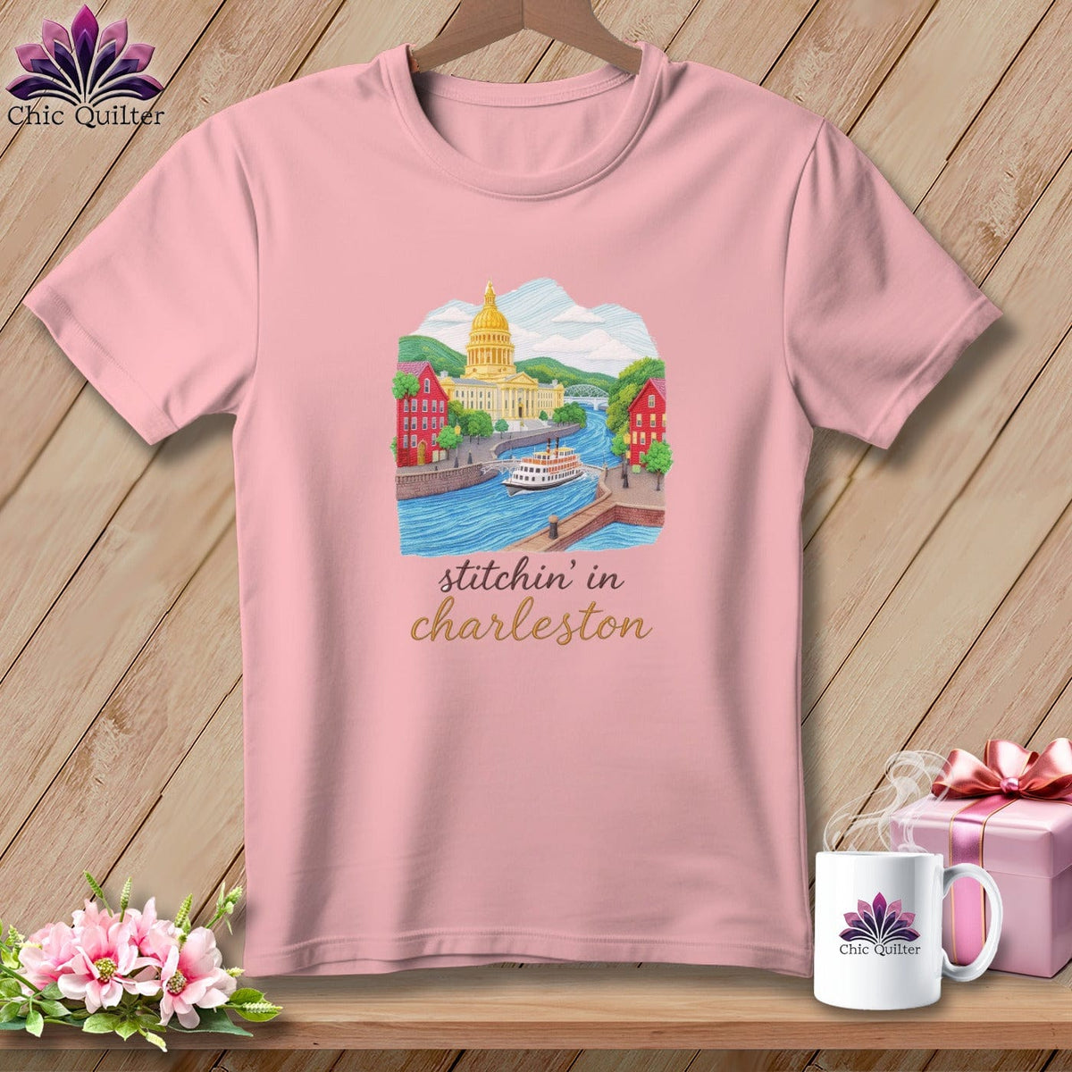 MyDesigns Physical Item S / Pink Stitchin' in Charleston ~ Relaxed Fit Tee