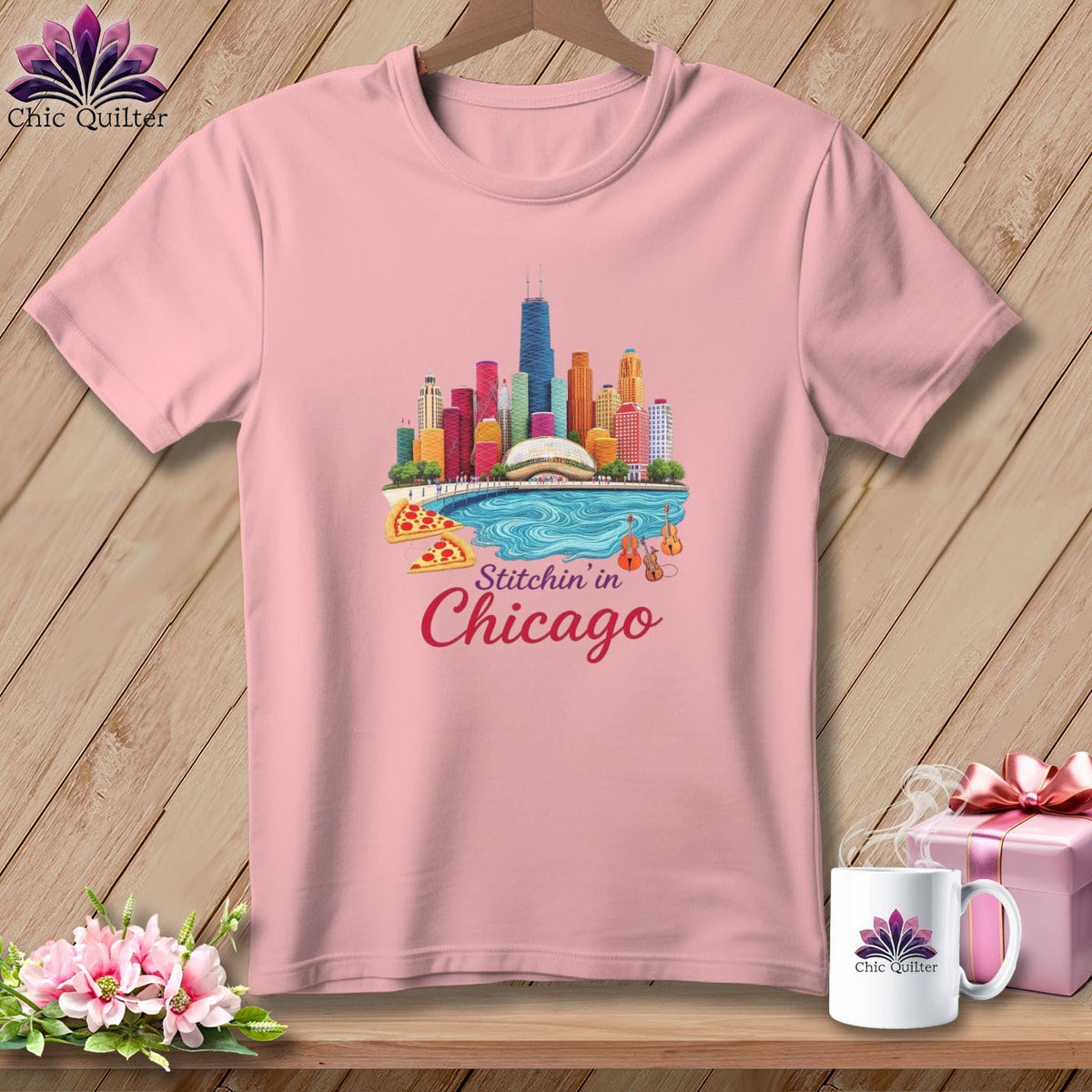 MyDesigns Physical Item S / Pink Stitchin' in Chicago ~ Relaxed Fit Tee