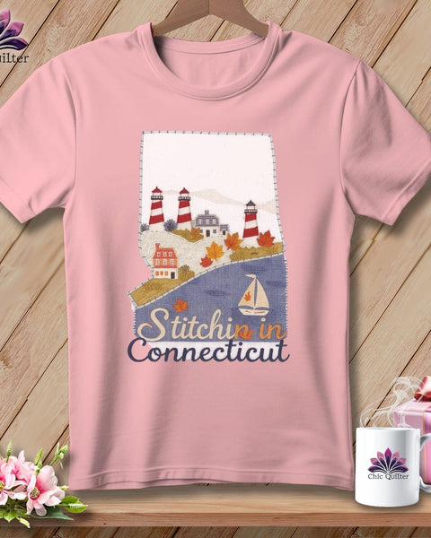 MyDesigns Physical Item S / Pink Stitchin' in Connecticut ~ Relaxed Fit Tee